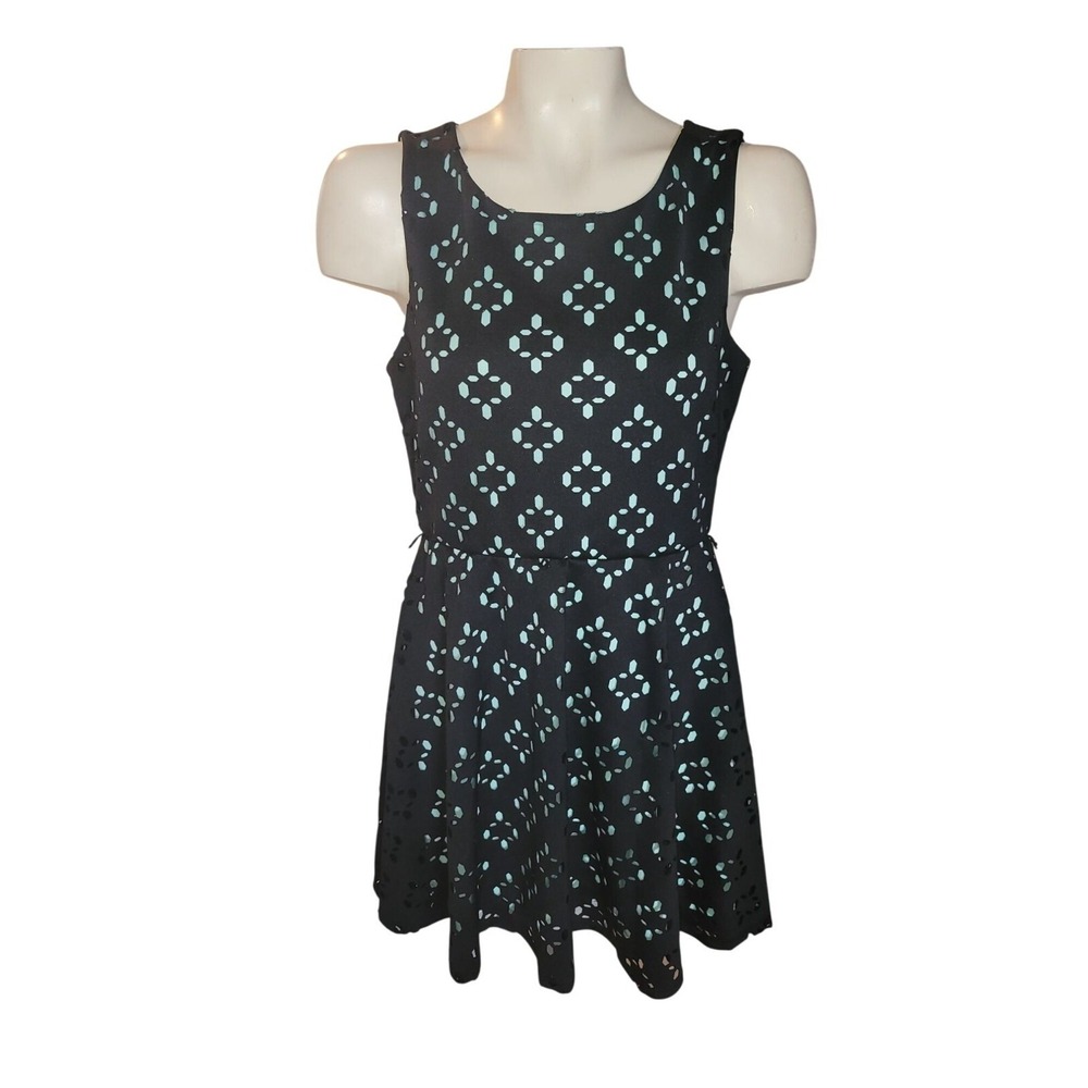 As U Wish Black Mint Green Laser Cut Geometric Fit Flare Dress Size 9 I306740F3
